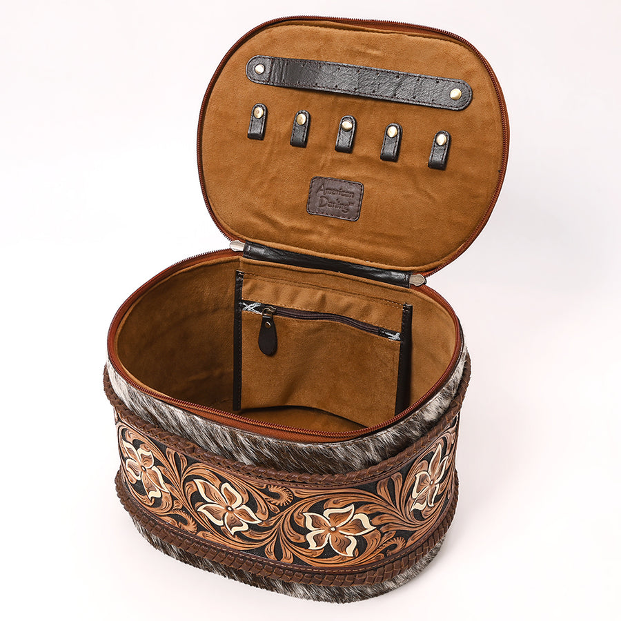 American Darling Hand Tooled Floral Carved Hair-On Cowhide Cross body Bag Genuine Leather Western Purse with YKK Zipper
