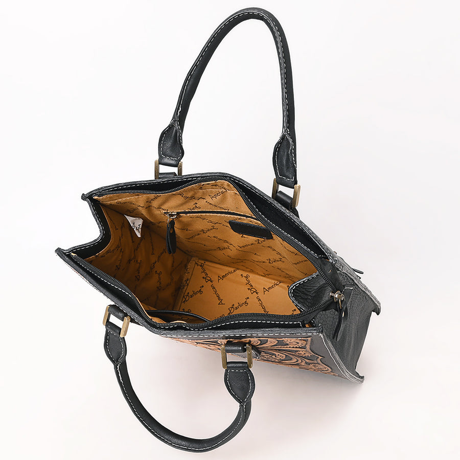 American Darling Hand Tooled Floral Carved Vegetable-Tanned Full Grain Genuine Leather Tote Bag with YKK Zipper