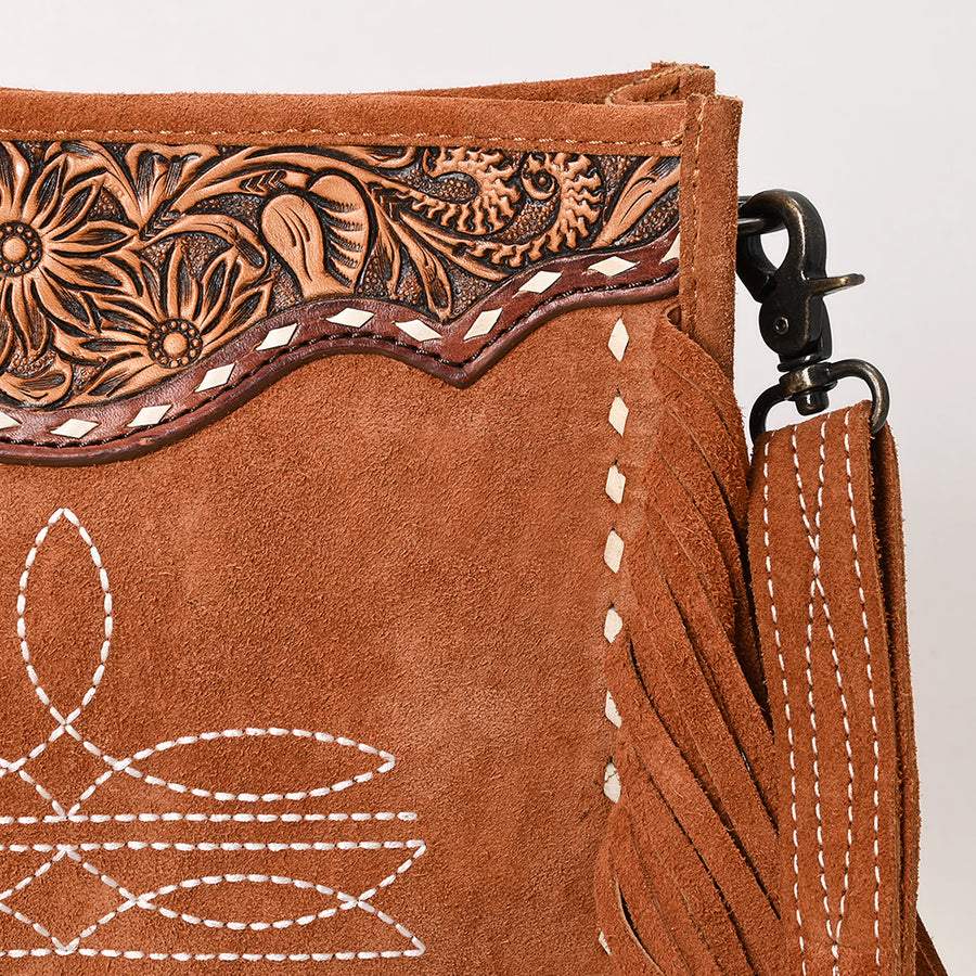 American Darling Western Genuine Suede Leather Crossbody Bag – Genuine Hand-Tooled Design, Fringe Accents, Premium Craftsmanship, Everyday Carry