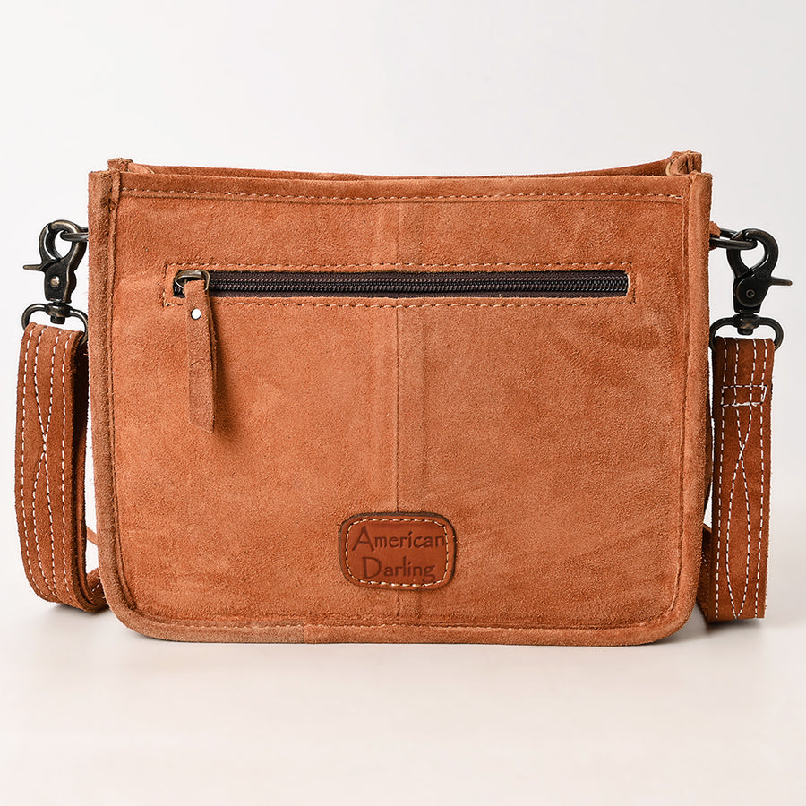 American Darling Western Genuine Suede Leather Crossbody Bag – Genuine Hand-Tooled Design, Fringe Accents, Premium Craftsmanship, Everyday Carry