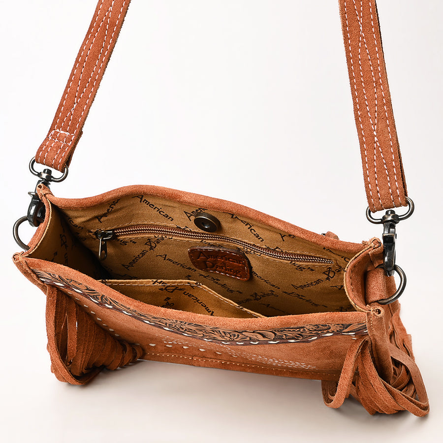 American Darling Western Genuine Suede Leather Crossbody Bag – Genuine Hand-Tooled Design, Fringe Accents, Premium Craftsmanship, Everyday Carry