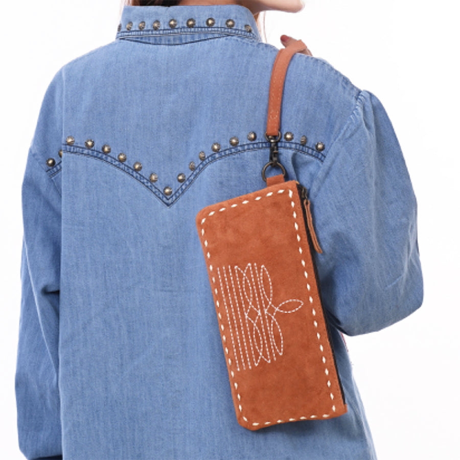 American Darling Western Genuine Suede Leather Wristlet Bag – Handmade Design, Buck Stitching, Compact Everyday Carry with Premium Craftsmanship