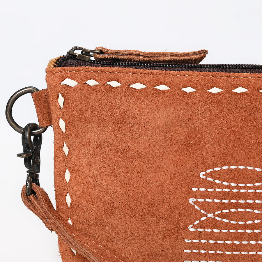 American Darling Western Genuine Suede Leather Wristlet Bag – Handmade Design, Buck Stitching, Compact Everyday Carry with Premium Craftsmanship