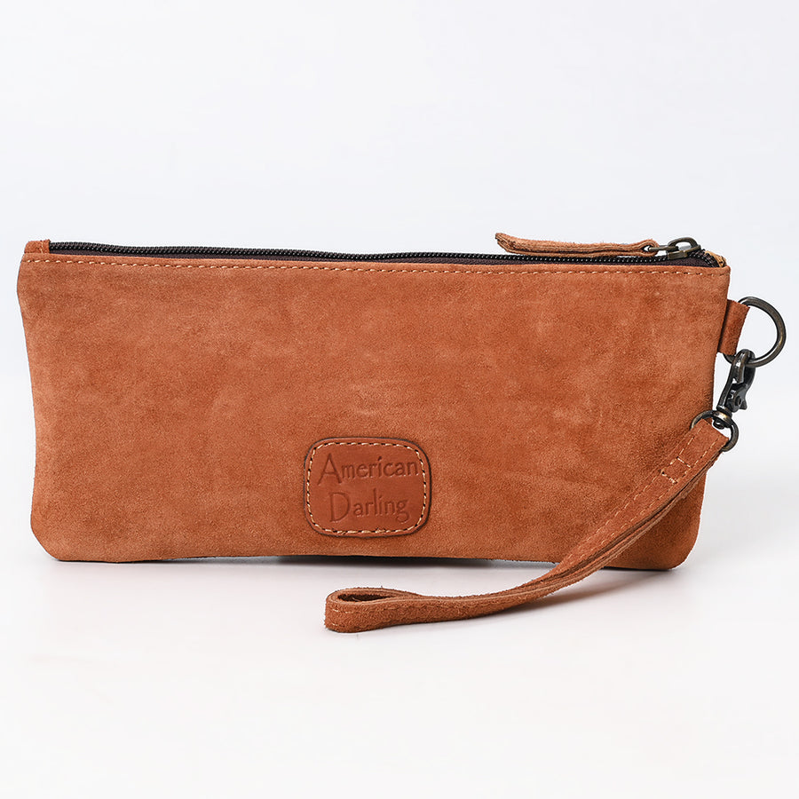 American Darling Western Genuine Suede Leather Wristlet Bag – Handmade Design, Buck Stitching, Compact Everyday Carry with Premium Craftsmanship