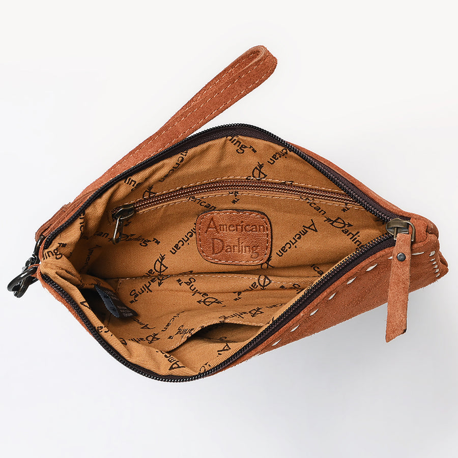 American Darling Western Genuine Suede Leather Wristlet Bag – Handmade Design, Buck Stitching, Compact Everyday Carry with Premium Craftsmanship