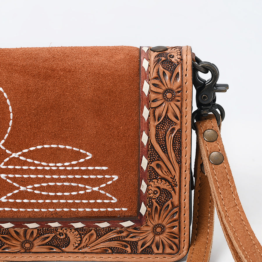 American Darling Western Genuine Suede Leather Organiser Bag – Hand-Tooled Design, Buck Stitched, Compact Everyday Carry with Premium Craftsmanship