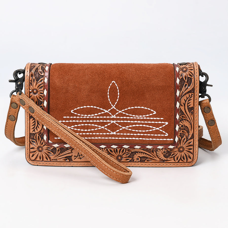 American Darling Western Genuine Suede Leather Organiser Bag – Hand-Tooled Design, Buck Stitched, Compact Everyday Carry with Premium Craftsmanship