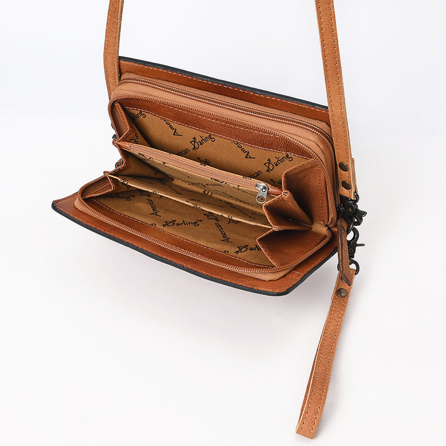 American Darling Western Genuine Suede Leather Organiser Bag – Hand-Tooled Design, Buck Stitched, Compact Everyday Carry with Premium Craftsmanship