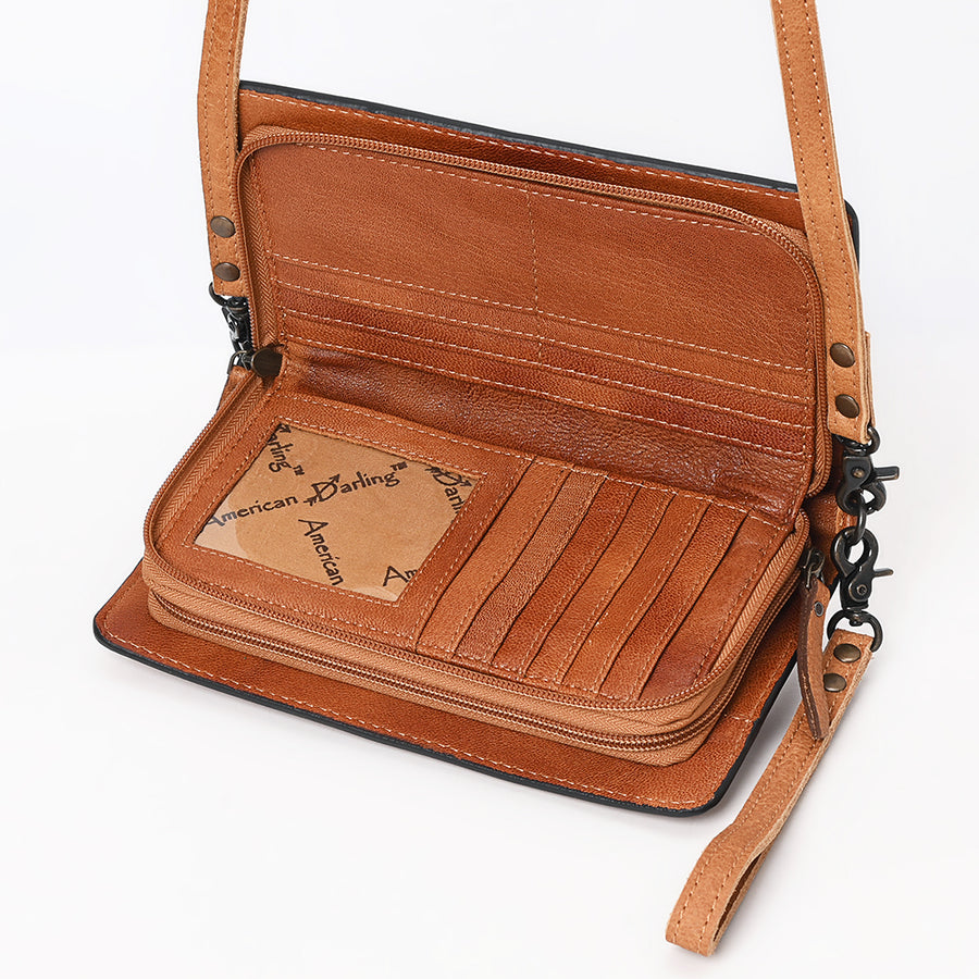 American Darling Western Genuine Suede Leather Organiser Bag – Hand-Tooled Design, Buck Stitched, Compact Everyday Carry with Premium Craftsmanship