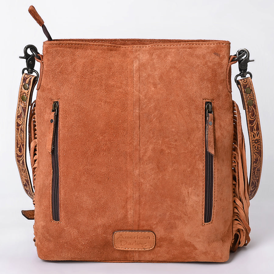 American Darling Western Leather Large Crossbody Bag – Genuine Hand-Tooled Panels, Fringe Styling, Spacious Everyday Carry with Premium Craftsmanship