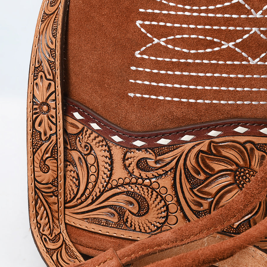 American Darling Western Genuine Suede Leather Bucket Bag – Genuine Hand-Tooled Design, Tassels, Spacious Everyday Carry with Premium Craftsmanship