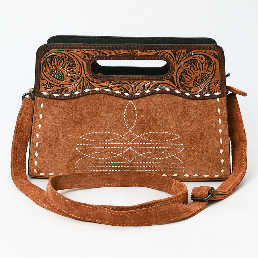 American Darling Western Leather Clutch Bag – Genuine Suede, Tooled Handle, Buck-Stitched Accents, Compact Carry with Premium Craftsmanship