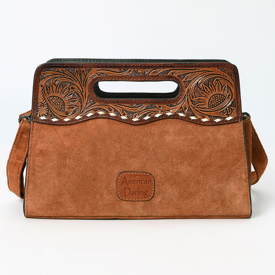 American Darling Western Leather Clutch Bag – Genuine Suede, Tooled Handle, Buck-Stitched Accents, Compact Carry with Premium Craftsmanship