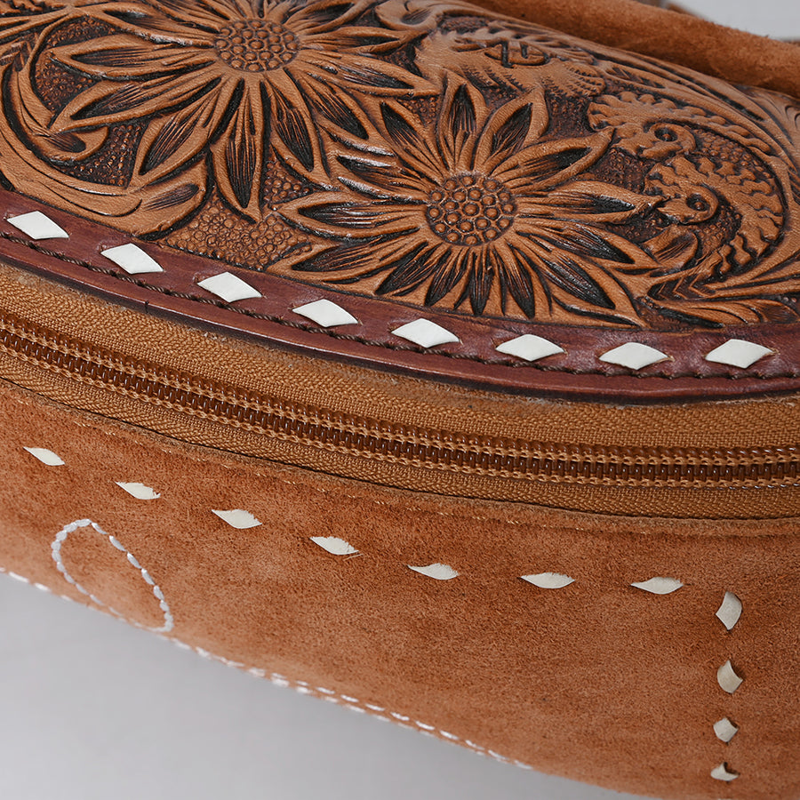 American Darling Western Leather Fanny Pack – Genuine Suede, Buck Stitching, Hand-Tooled Accents, Adjustable Strap, Travel-Ready Design with YKK Zipper