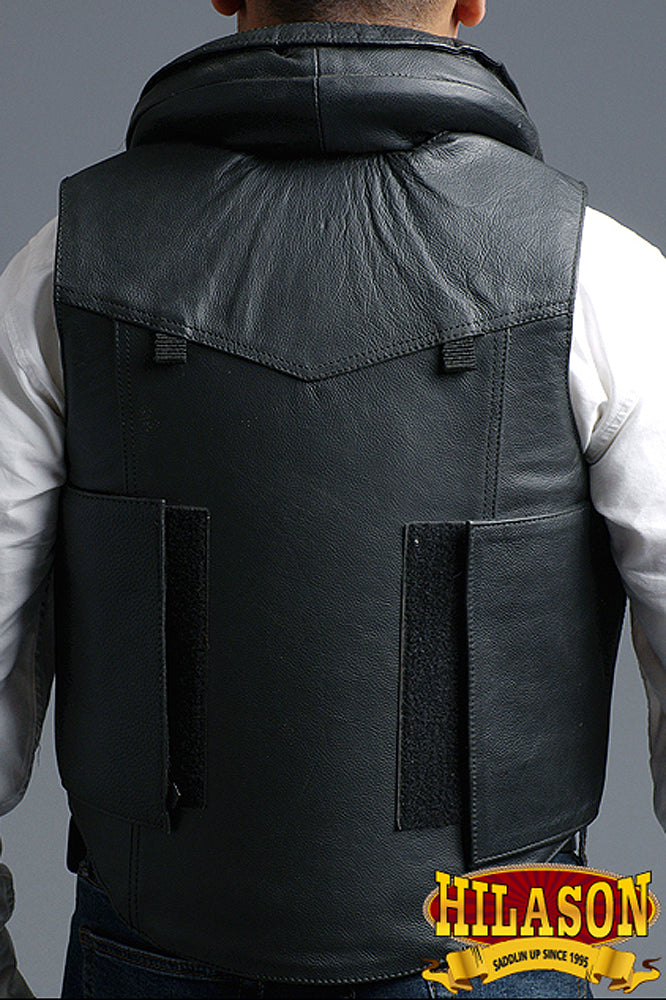 HILASON Safety Tall Collar Bull Riding Vest Protective Leather Black |Equestrian |Unisex |Rodeo