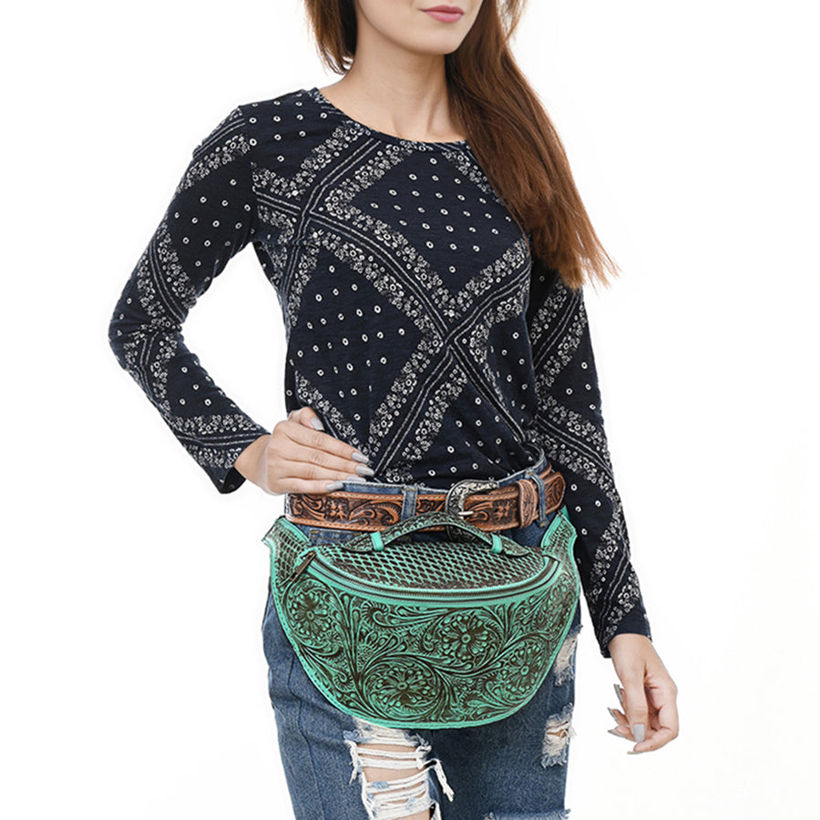 American Darling Fanny Pack Hand Tooled Genuine Western Leather Women Bag Handbag Purse