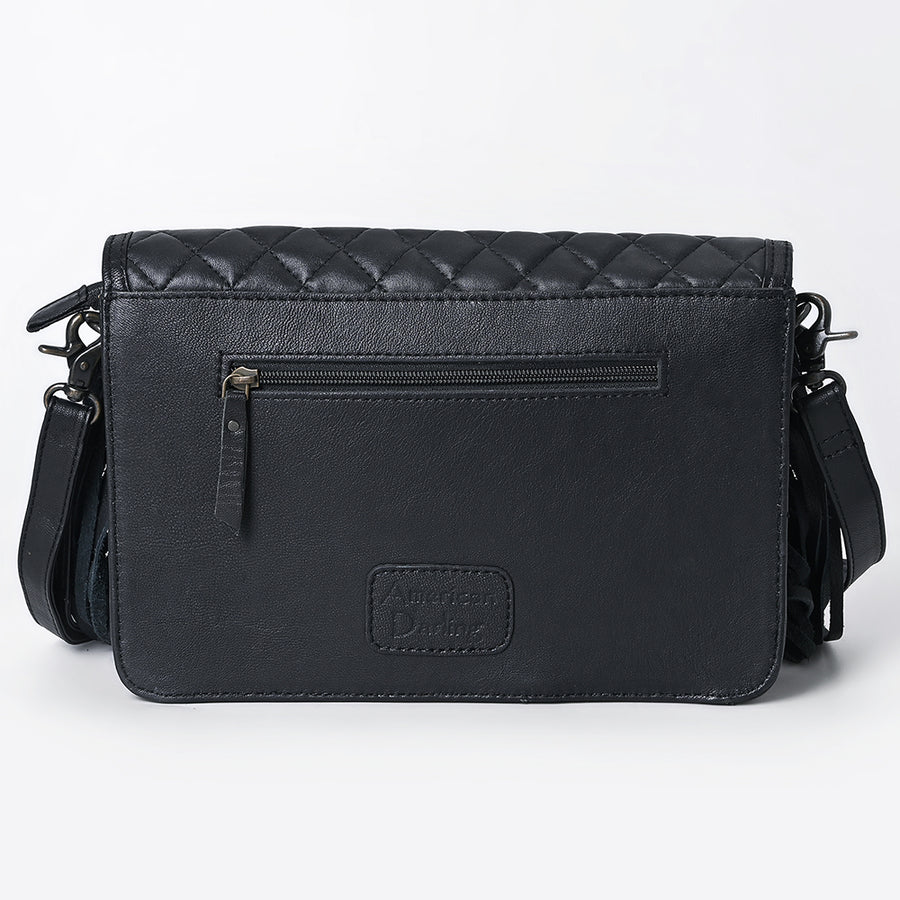 American Darling Handcrafted Western Leather Crossbody Bag - Fringes and Floral Hand-Tooled Panel - Genuine Leather
