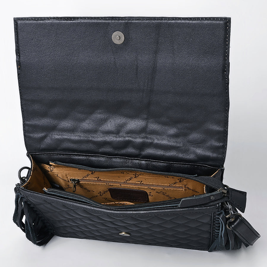 American Darling Handcrafted Western Leather Crossbody Bag - Fringes and Floral Hand-Tooled Panel - Genuine Leather