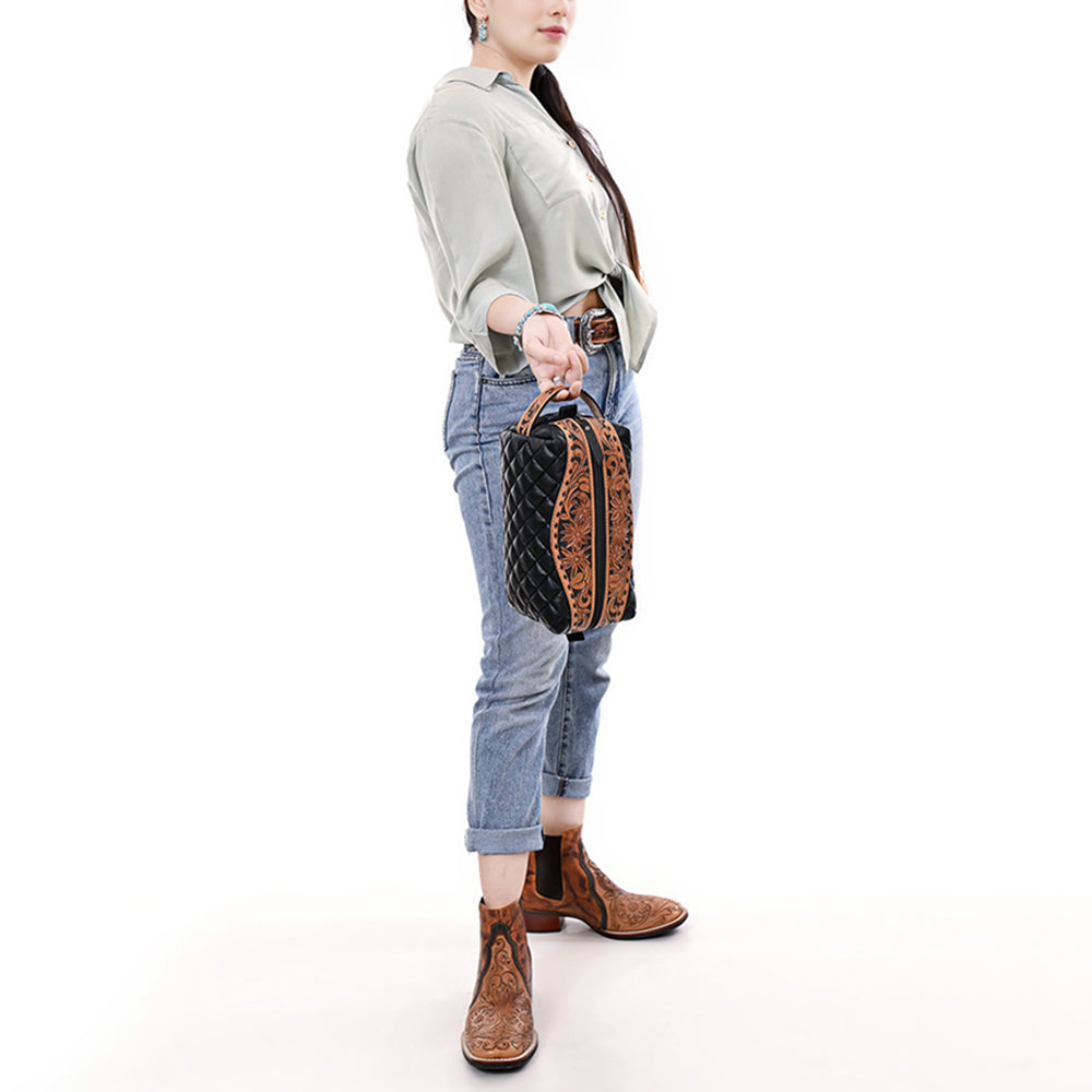 American Darling Toiletry Hand Tooled Genuine Western Leather Women Bag