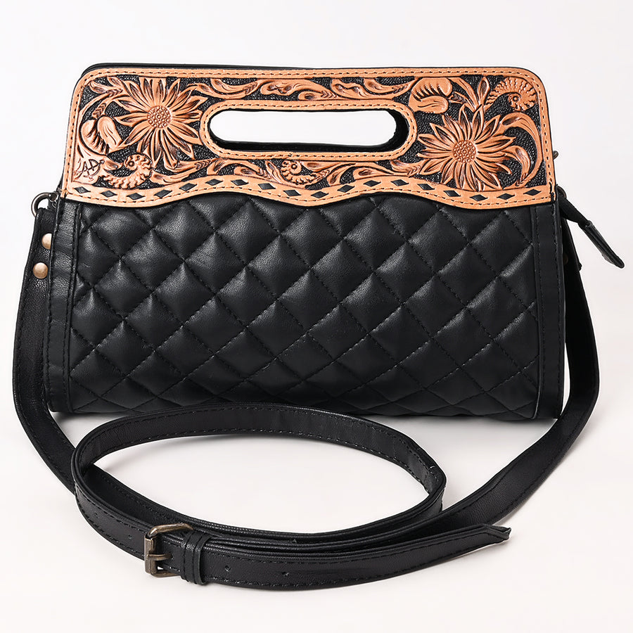 American Darling Hand-Tooled Floral Quilted Clutch Bag for Women - Vegetable-Tanned Genuine Leather Western Accessories