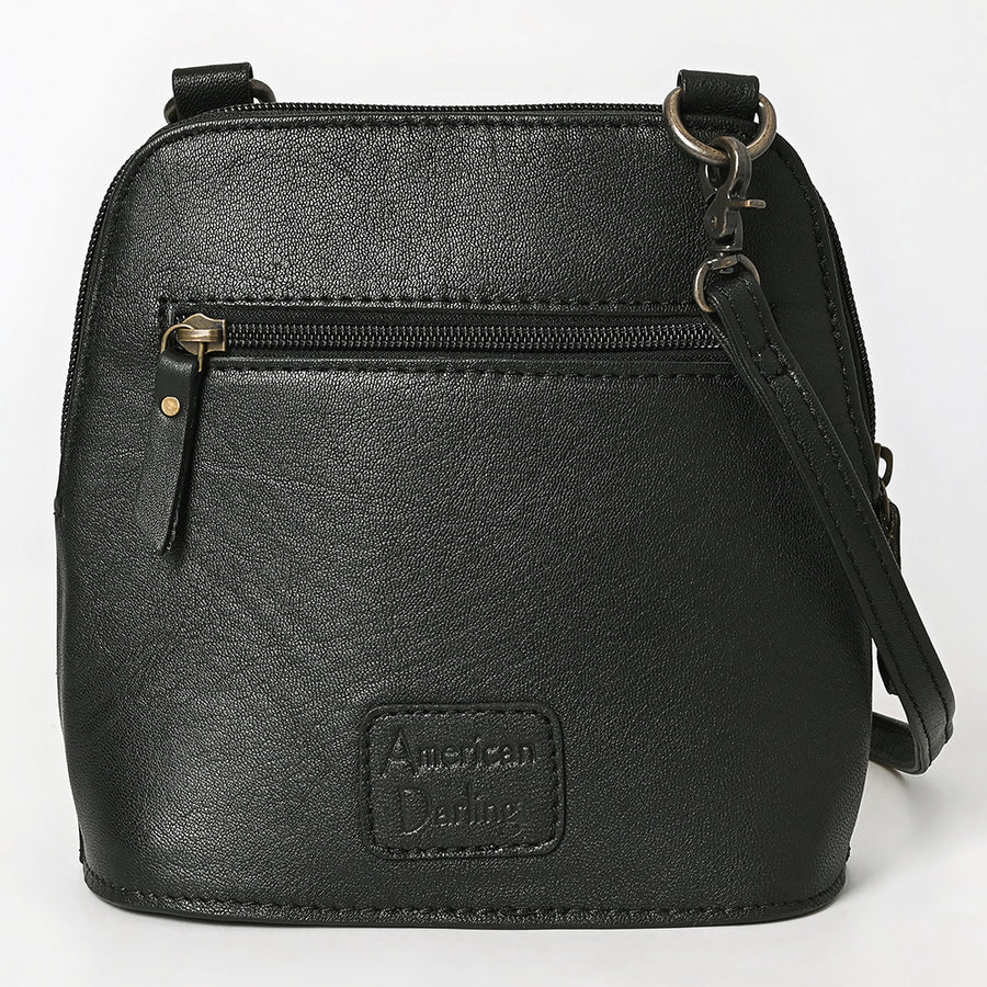 American Darling Western Cross Body Bag Handcrafted from Quilted & Hand-Tooled Genuine Leather | Floral Carved Accent, Buckstitch & YKK Zipper
