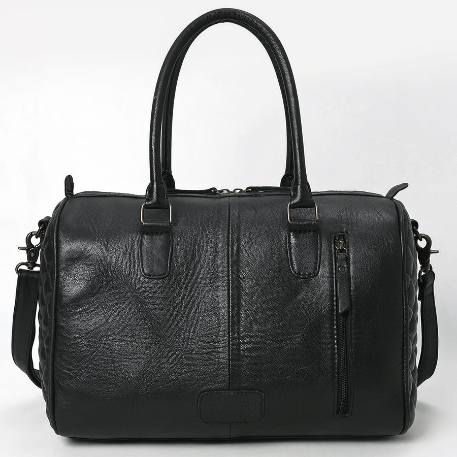 American Darling Western Speedy Bag Handcrafted Quilted & Hand-Tooled Genuine Leather | Floral Carved Accent, Buckstitch & YKK Zipper