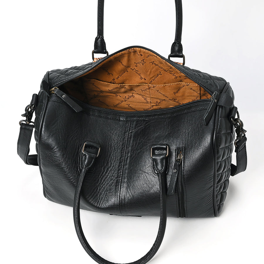American Darling Western Speedy Bag Handcrafted Quilted & Hand-Tooled Genuine Leather | Floral Carved Accent, Buckstitch & YKK Zipper