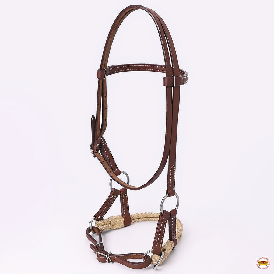 Hilason Western Horse Noseband Rawhide Genuine Leather Sidepull Headstall