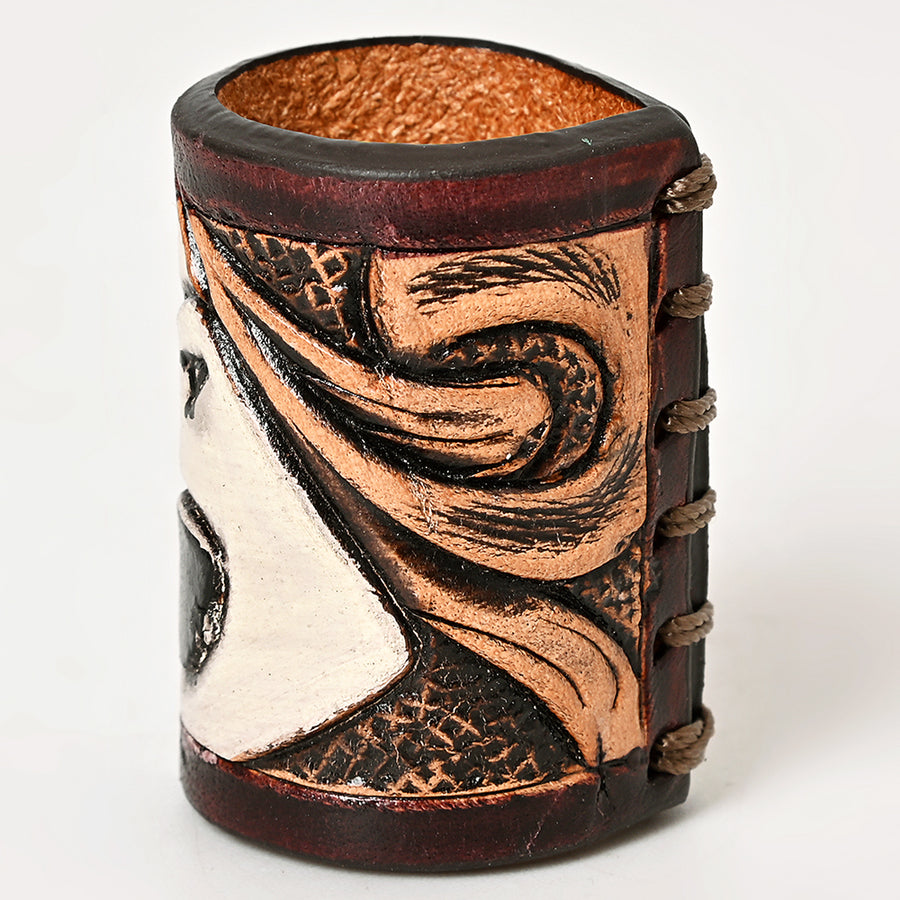 American Darling Scarf Ring Hand Tooled American Genuine Leather Vegetable-Tanned Western Scarf Slide 1.5in X 3.25in