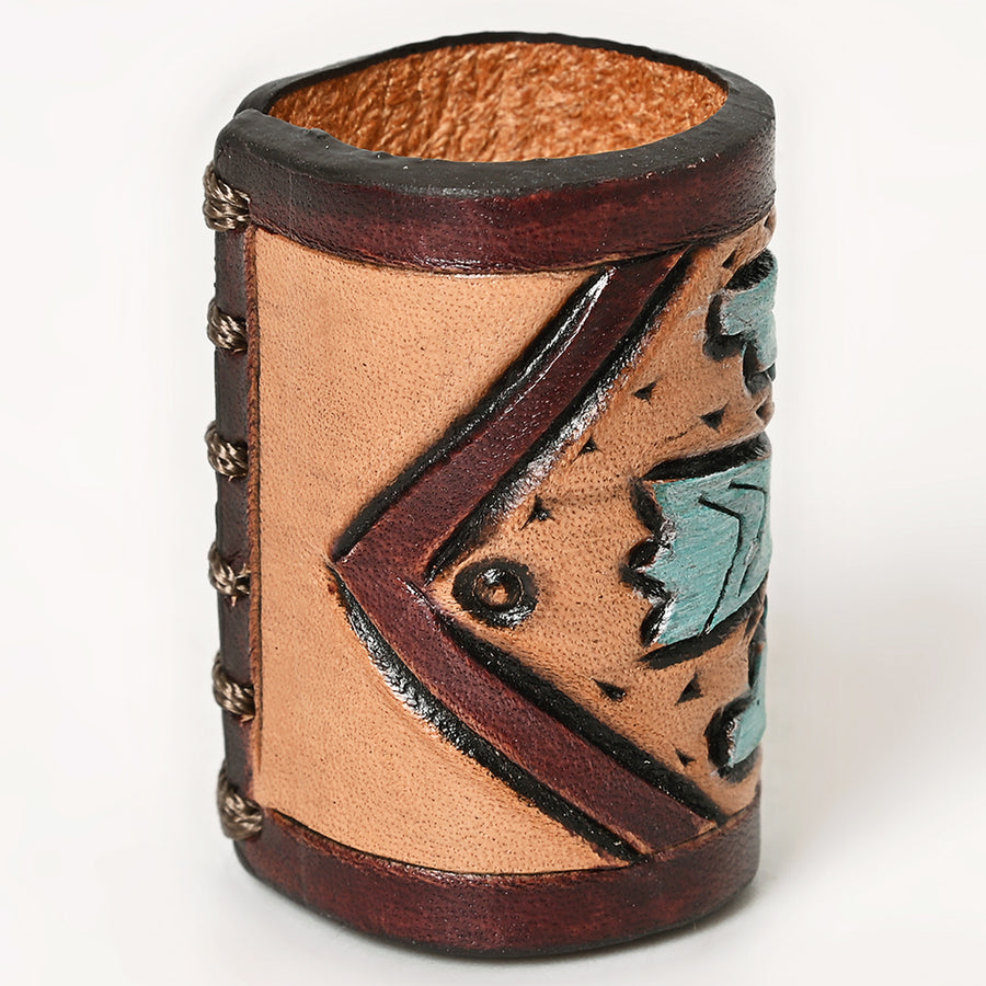 American Darling Scarf Ring Hand Tooled American Genuine Leather Vegetable-Tanned Western Scarf Slide 1.5in X 3.25in