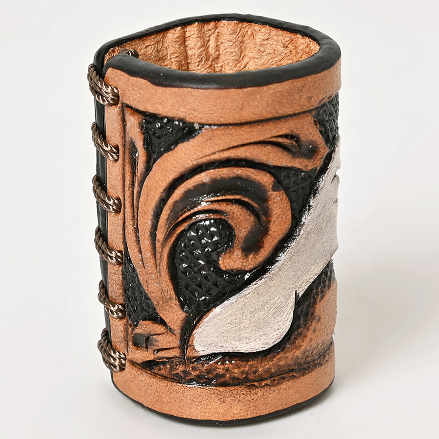 American Darling Scarf Ring Hand Tooled American Genuine Leather Vegetable-Tanned Western Scarf Slide 1.5in X 3.25in