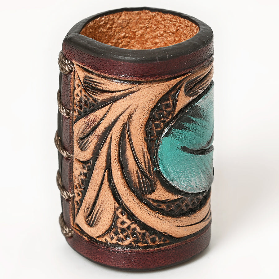 American Darling Scarf Ring Hand Tooled American Genuine Leather Vegetable-Tanned Western Scarf Slide 1.5in X 3.25in