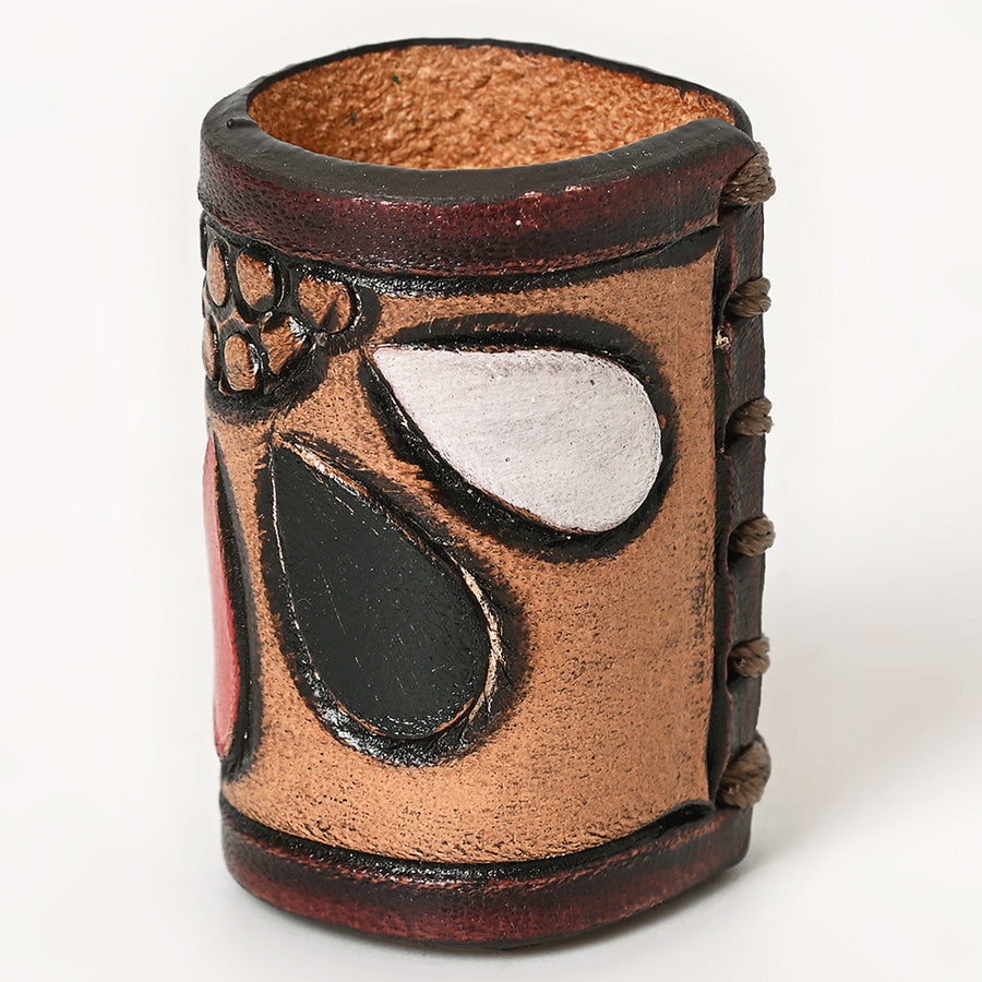 American Darling Scarf Ring Hand Tooled American Genuine Leather Vegetable-Tanned Western Scarf Slide 1.5in X 3.25in