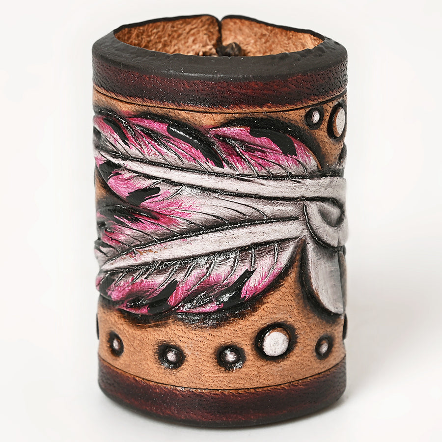 American Darling Hand Tooled Leather Scarf Ring - Vegetable-Tanned Western Scarf Slide - Uhorse