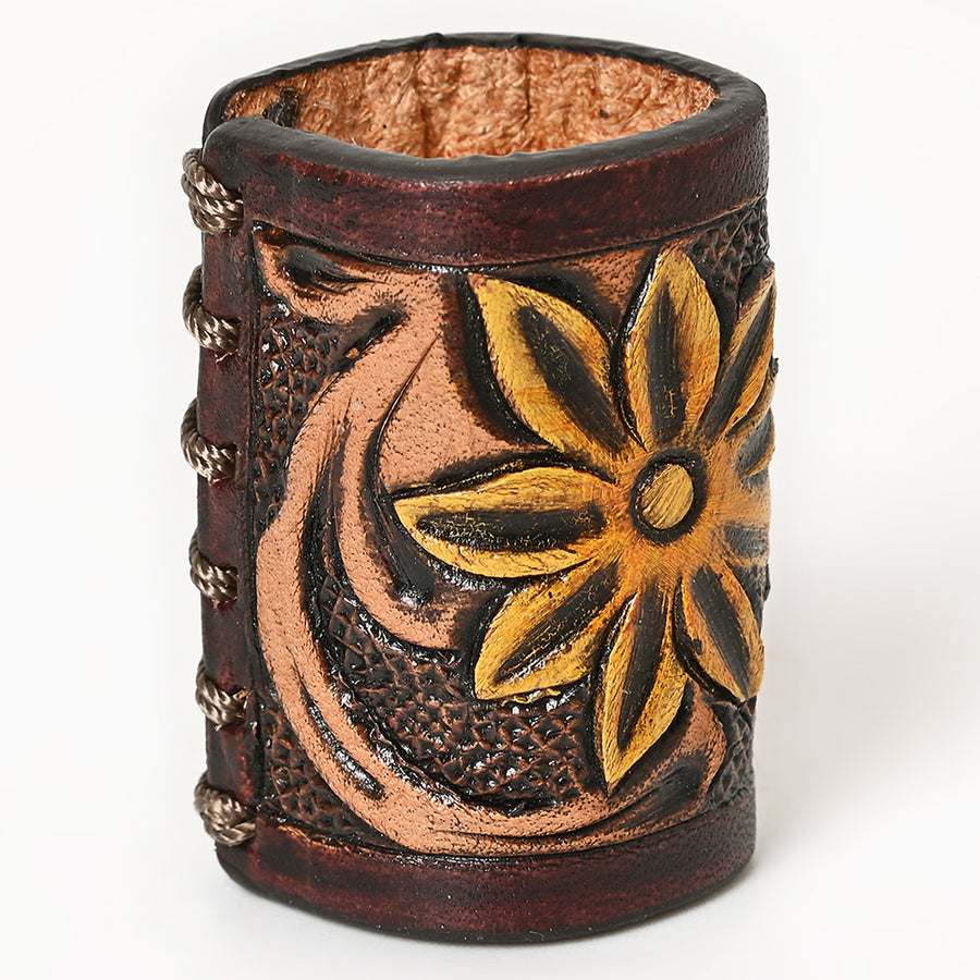 American Darling Scarf Ring Hand Tooled American Genuine Leather Vegetable-Tanned Western Scarf Slide 1.5in X 3.25in