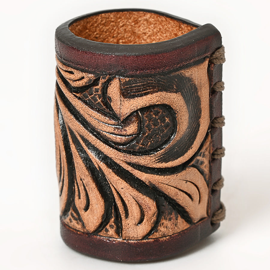 American Darling Scarf Ring Hand Tooled American Genuine Leather Vegetable-Tanned Western Scarf Slide 1.5in X 3.25in