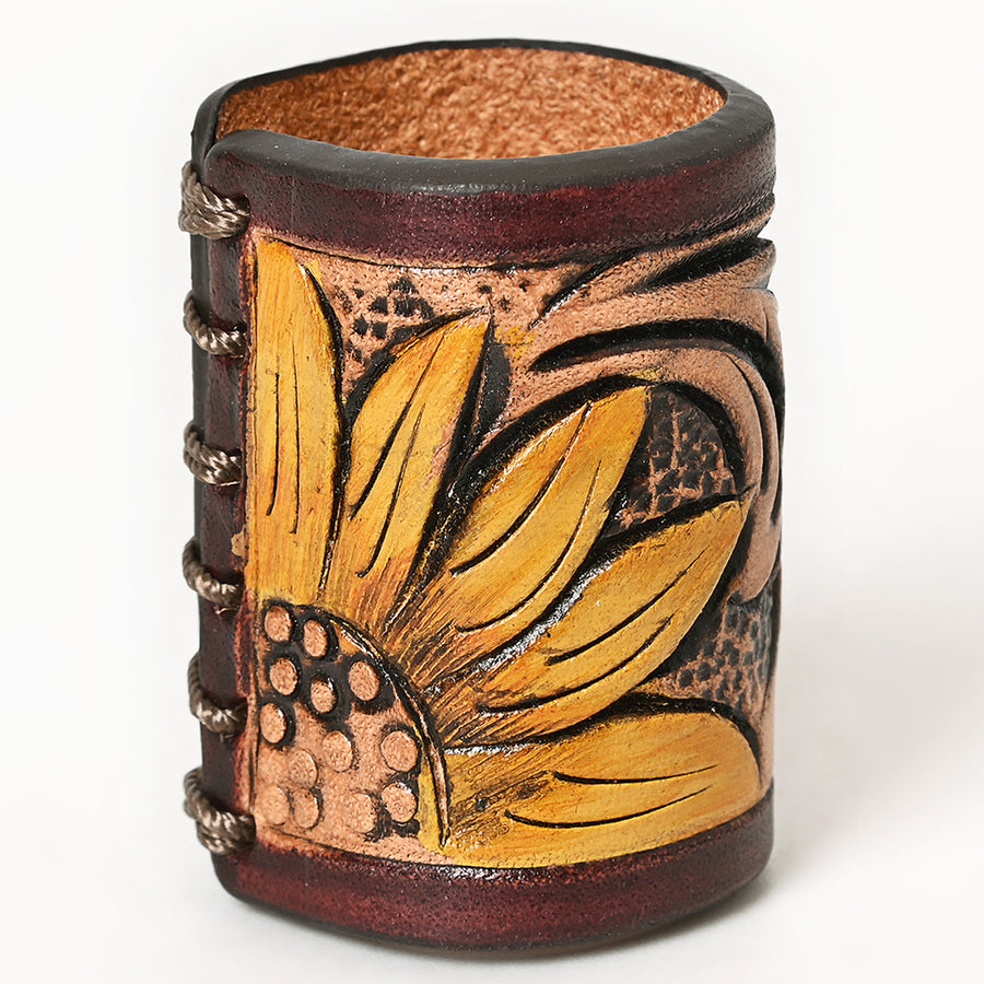 American Darling Scarf Ring Hand Tooled American Genuine Leather Vegetable-Tanned Western Scarf Slide 1.5in X 3.25in