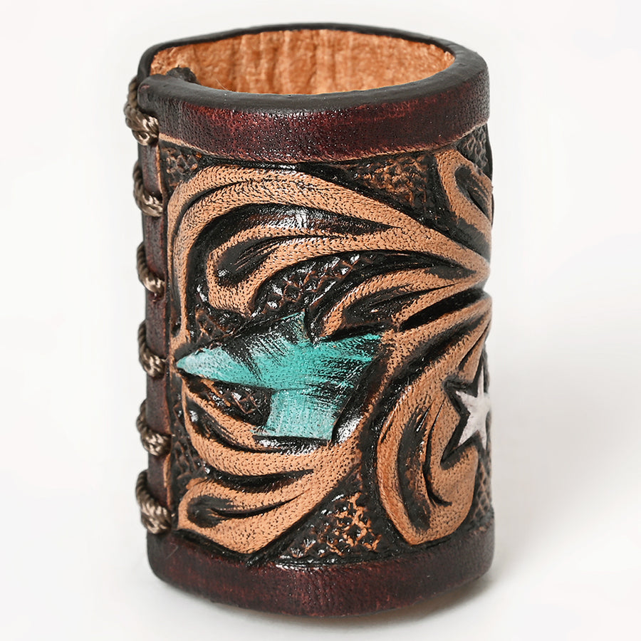 American Darling Scarf Ring Hand Tooled American Genuine Leather Vegetable-Tanned Western Scarf Slide 1.5in X 3.25in