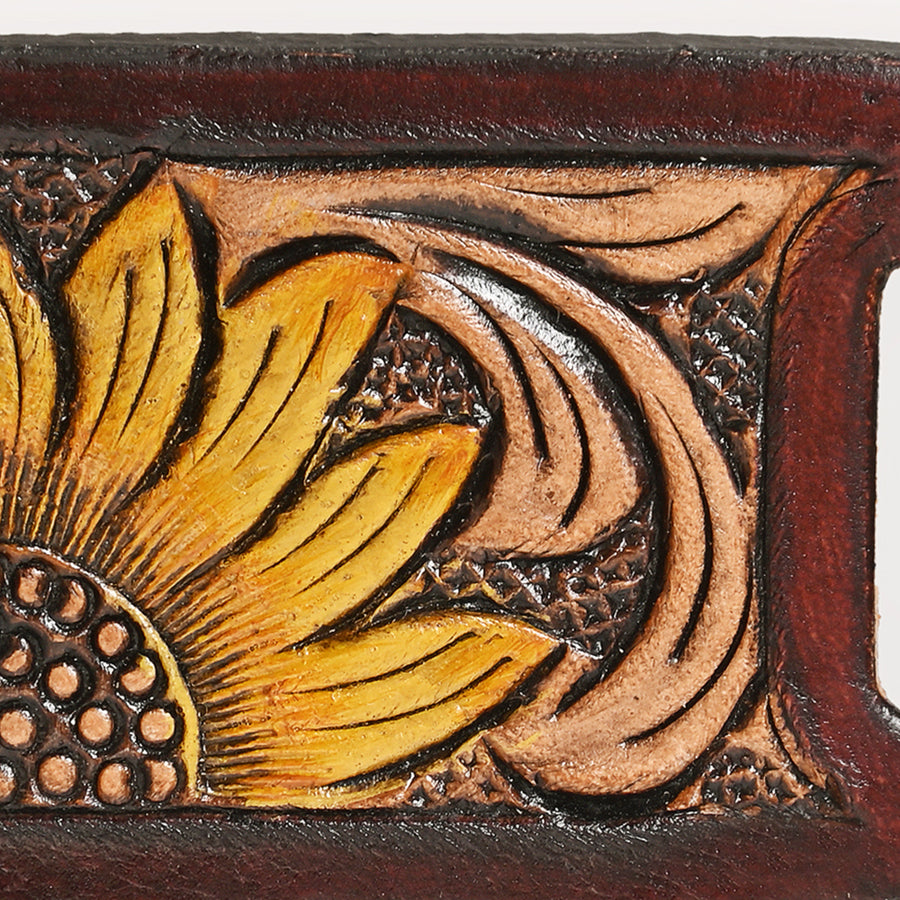 American Darling Scarf Ring Hand Tooled American Genuine Leather Vegetable-Tanned Western Scarf Slide 3in (H) X 1.5in (W)