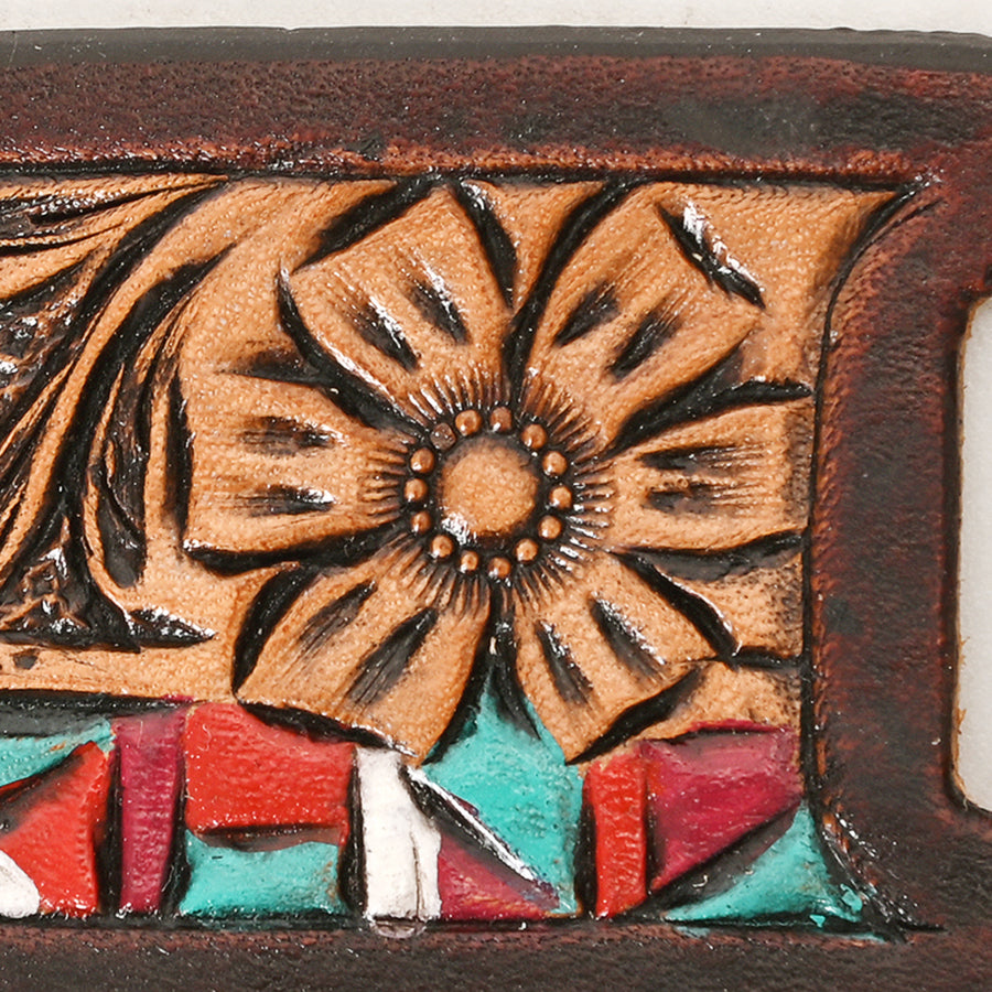 American Darling Scarf Ring Hand Tooled American Genuine Leather Vegetable-Tanned Western Scarf Slide 3in (H) X 1.5in (W)