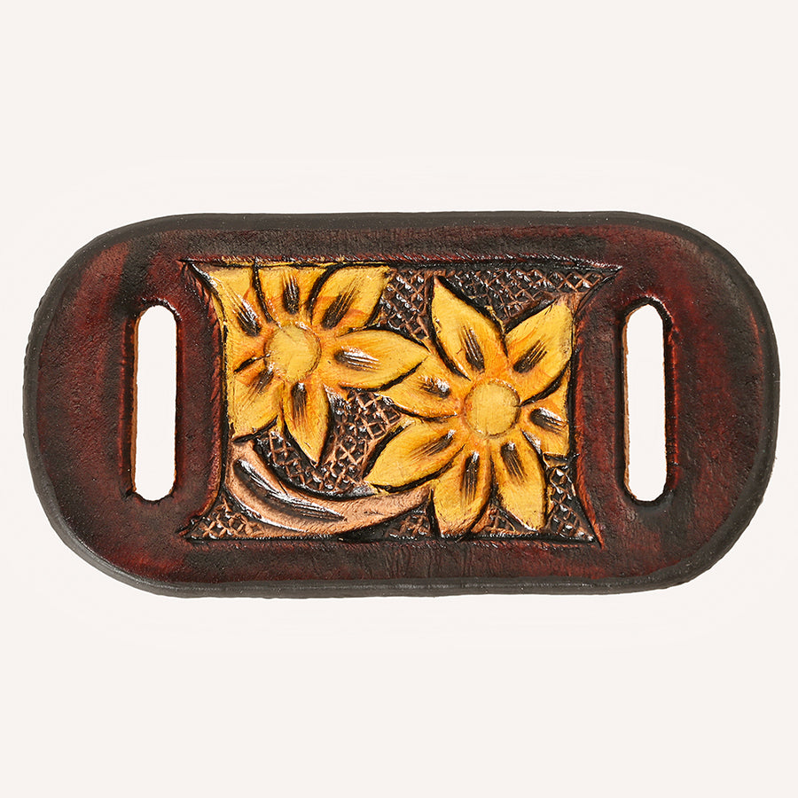 American Darling Hand Tooled Leather Scarf Ring - Vegetable-Tanned Sunflower Scarf Slide - Uhorse
