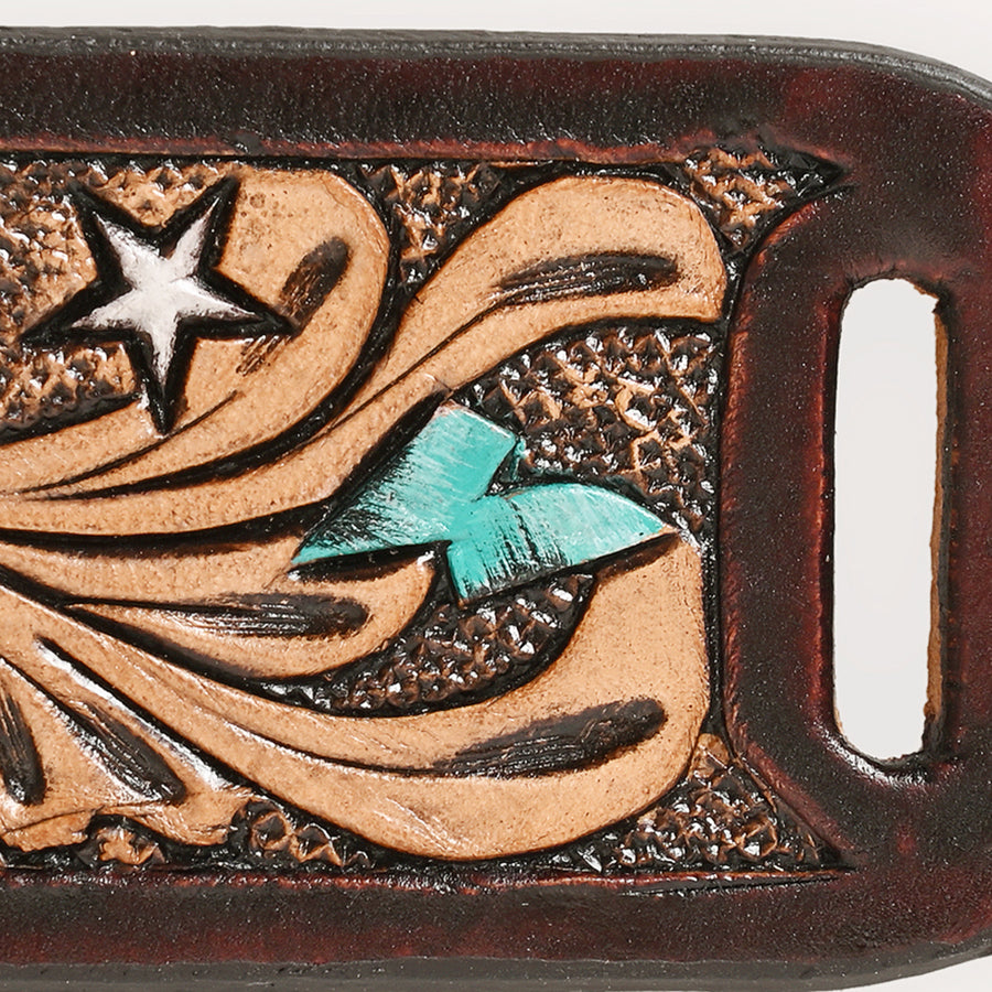 American Darling Scarf Ring Hand Tooled American Genuine Leather Vegetable-Tanned Western Scarf Slide 3in (H) X 1.5in (W)
