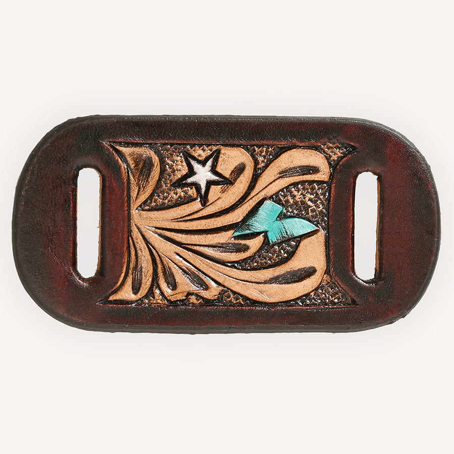 American Darling Hand Tooled Leather Scarf Ring - Vegetable-Tanned Sunflower Scarf Slide - Uhorse