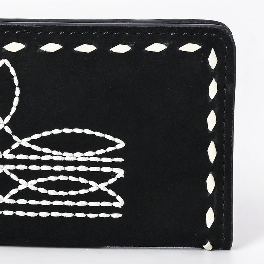 American Darling Western Black Clutch Bag Handcrafted from Genuine Suede Leather | Boot Stitched Design, Buckstitch Trim & Multi-Compartment Interior
