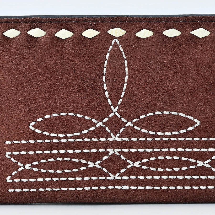 American Darling Western Black Clutch Bag Handcrafted from Genuine Suede Leather | Boot Stitched Design, Buckstitch Trim & Multi-Compartment Interior