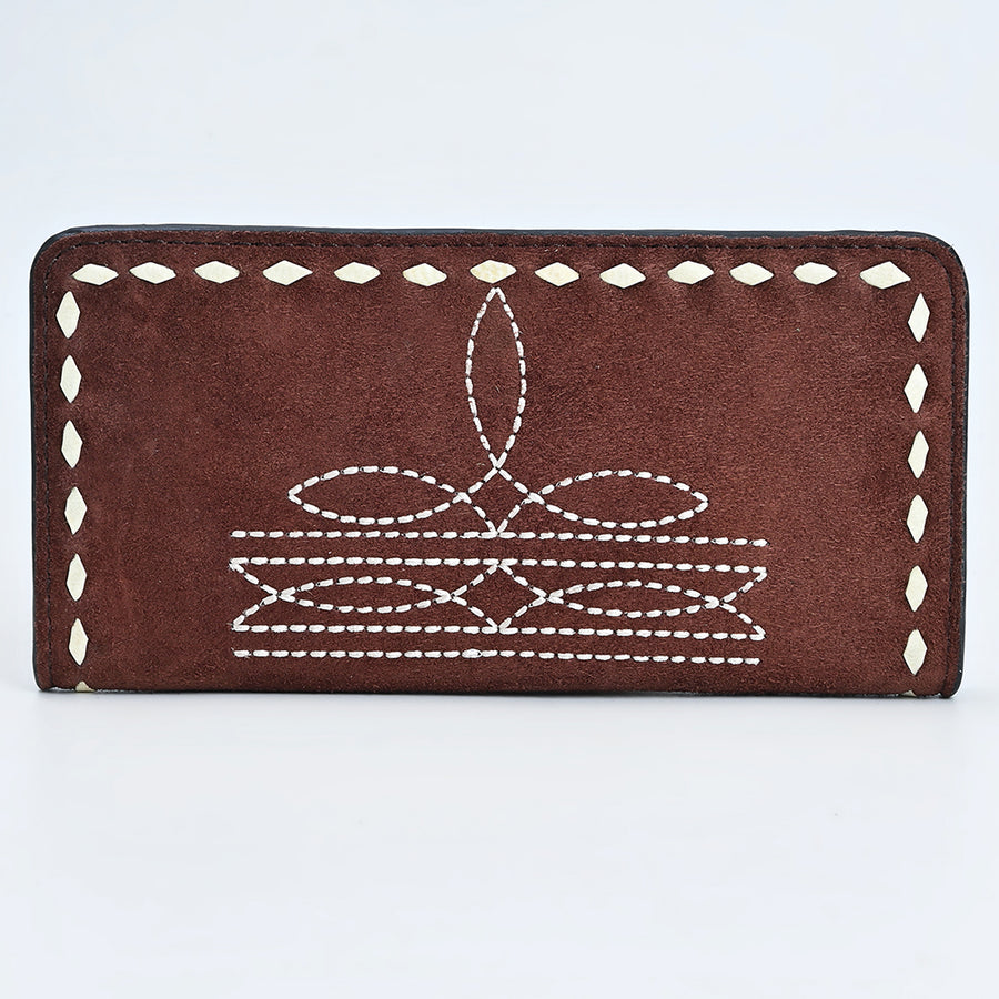 American Darling Western Black Clutch Bag Handcrafted from Genuine Suede Leather | Boot Stitched Design, Buckstitch Trim & Multi-Compartment Interior