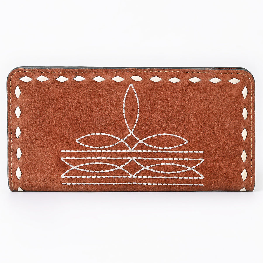 American Darling Western Black Clutch Bag Handcrafted from Genuine Suede Leather | Boot Stitched Design, Buckstitch Trim & Multi-Compartment Interior