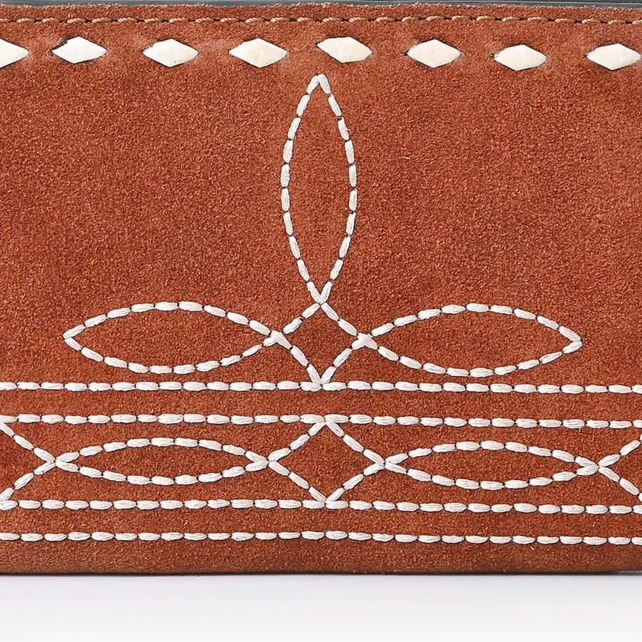 American Darling Western Black Clutch Bag Handcrafted from Genuine Suede Leather | Boot Stitched Design, Buckstitch Trim & Multi-Compartment Interior