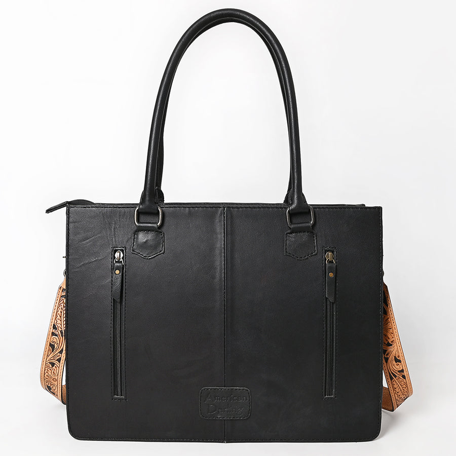American Darling Western Tote Bag Handcrafted from Hand-Tooled Quilted Genuine Leather | Full Fringe & YKK Zipper