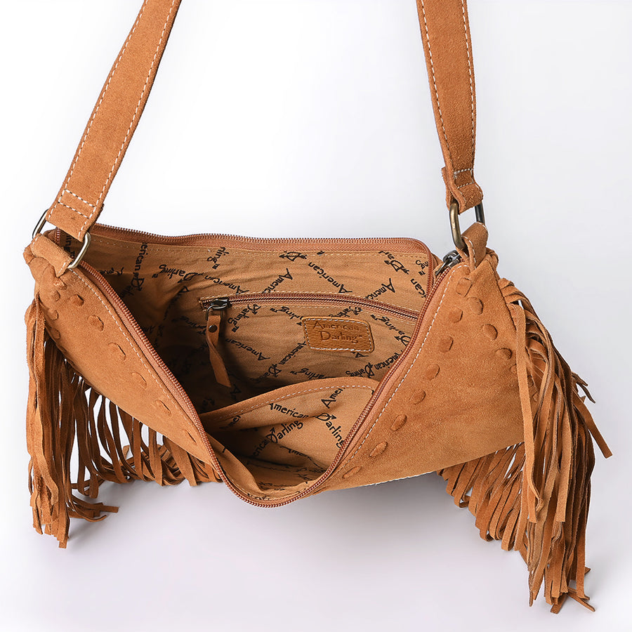 American Darling Women's Fringe Boot Stitched Genuine Leather Small Cross body Bag Eco-Friendly Full Grain Western Purse